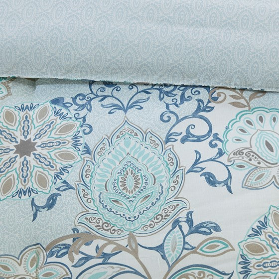 Madison Park Isla Coastal Blue Medallion Cotton Comforter Set 8PCS - Quahog Bay Bedding