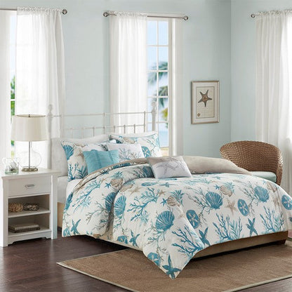 Madison Park Pebble Beach 6 Piece Cotton Sateen Duvet Cover Set - Aqua - Quahog Bay Bedding
