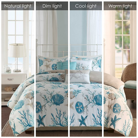 Madison Park Pebble Beach 6 Piece Cotton Sateen Duvet Cover Set - Aqua - Quahog Bay Bedding