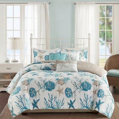 Madison Park Pebble Beach 6 Piece Cotton Sateen Duvet Cover Set - Aqua - Quahog Bay Bedding
