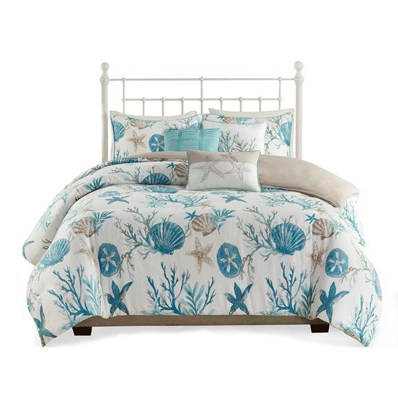Madison Park Pebble Beach 6 Piece Cotton Sateen Duvet Cover Set - Aqua - Quahog Bay Bedding