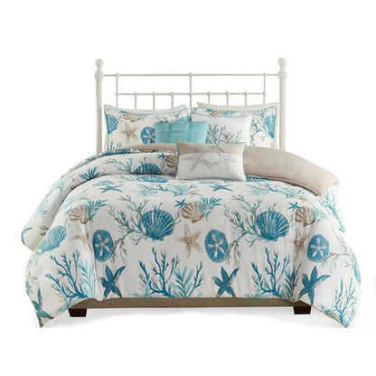 Madison Park Pebble Beach 6 Piece Cotton Sateen Duvet Cover Set - Aqua - Quahog Bay Bedding