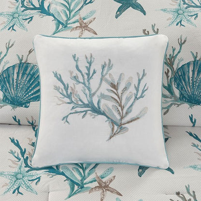 Madison Park Pebble Beach Cotton Sateen Comforter Set 7PC - Aqua - Quahog Bay Bedding
