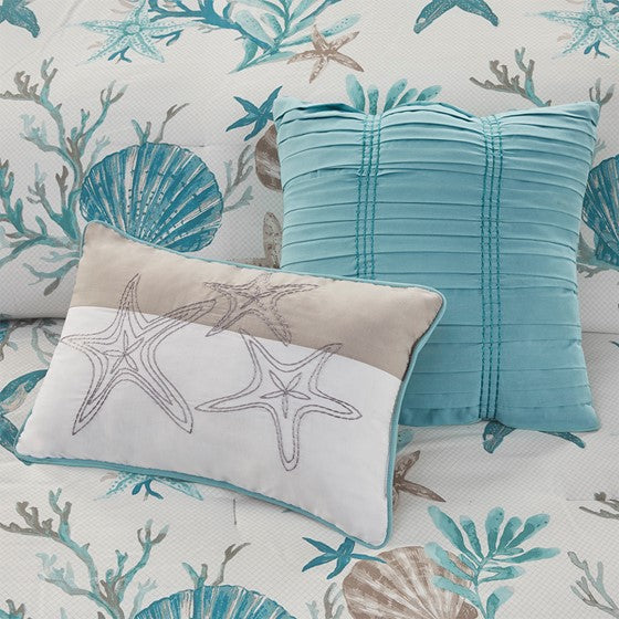 Madison Park Pebble Beach Cotton Sateen Comforter Set 7PC - Aqua - Quahog Bay Bedding