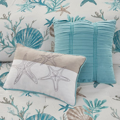 Madison Park Pebble Beach Cotton Sateen Comforter Set 7PC - Aqua - Quahog Bay Bedding