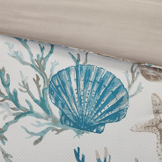 Madison Park Pebble Beach Cotton Sateen Comforter Set 7PC - Aqua - Quahog Bay Bedding