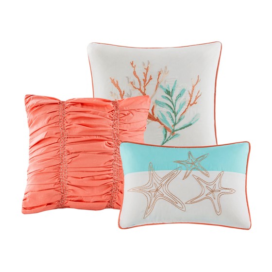 Madison Park Pebble Beach Cotton Sateen Comforter Set 7PC - Coral - Quahog Bay Bedding