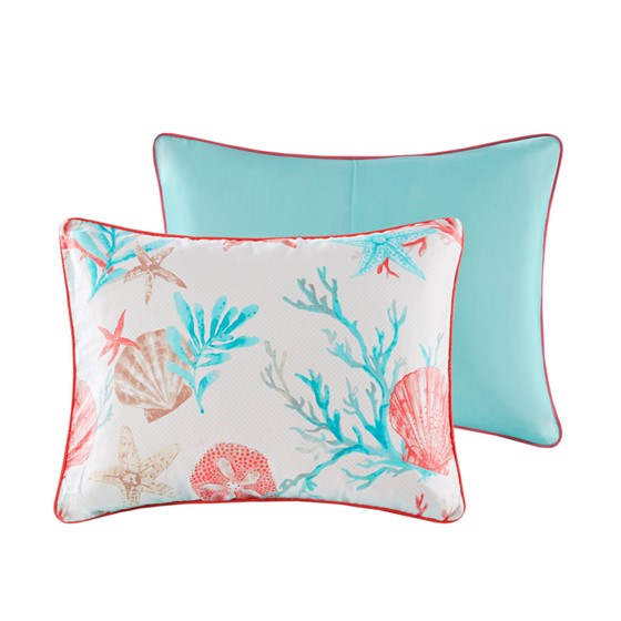 Madison Park Pebble Beach Cotton Sateen Comforter Set 7PC - Coral - Quahog Bay Bedding
