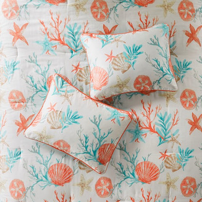 Madison Park Pebble Beach Cotton Sateen Comforter Set 7PC - Coral - Quahog Bay Bedding