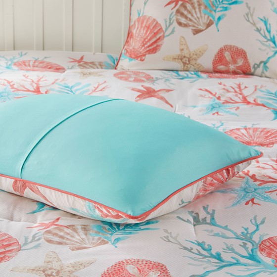 Madison Park Pebble Beach Cotton Sateen Comforter Set 7PC - Coral - Quahog Bay Bedding