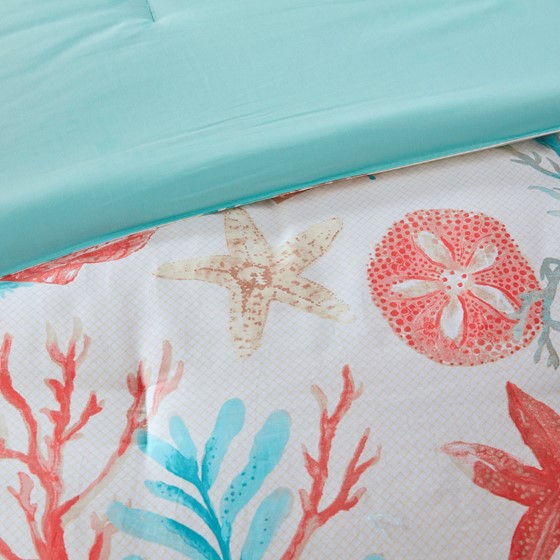 Madison Park Pebble Beach Cotton Sateen Comforter Set 7PC - Coral - Quahog Bay Bedding