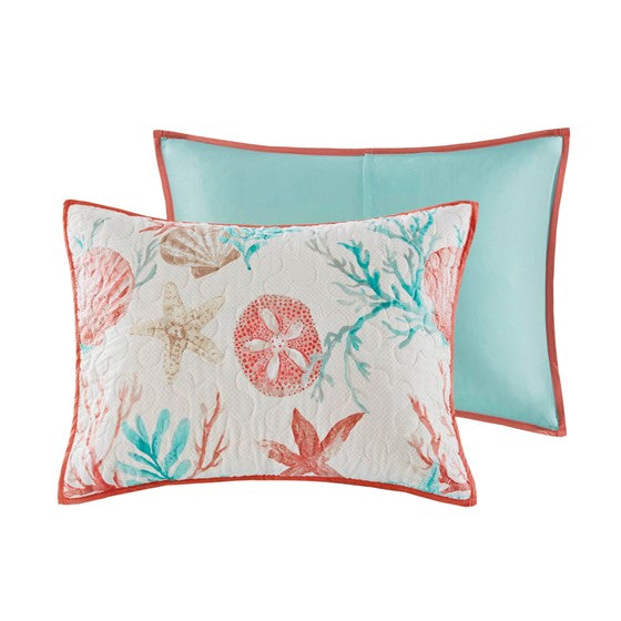 Madison Park Pebble Beach Cotton Sateen Quilt Set 6PC - Coral - Quahog Bay Bedding