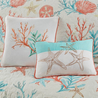 Madison Park Pebble Beach Cotton Sateen Quilt Set 6PC - Coral - Quahog Bay Bedding
