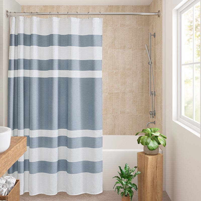 Madison Park - Spa Waffle Shower Curtain - Blue