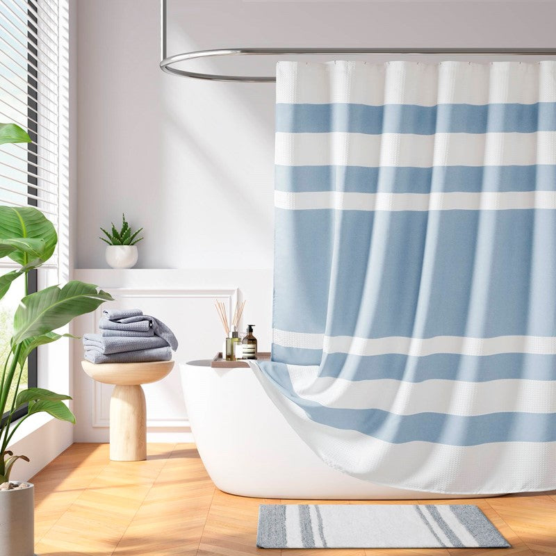 Madison Park - Spa Waffle Shower Curtain - Blue