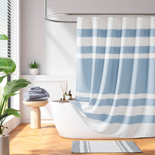 Madison Park - Spa Waffle Shower Curtain - Blue