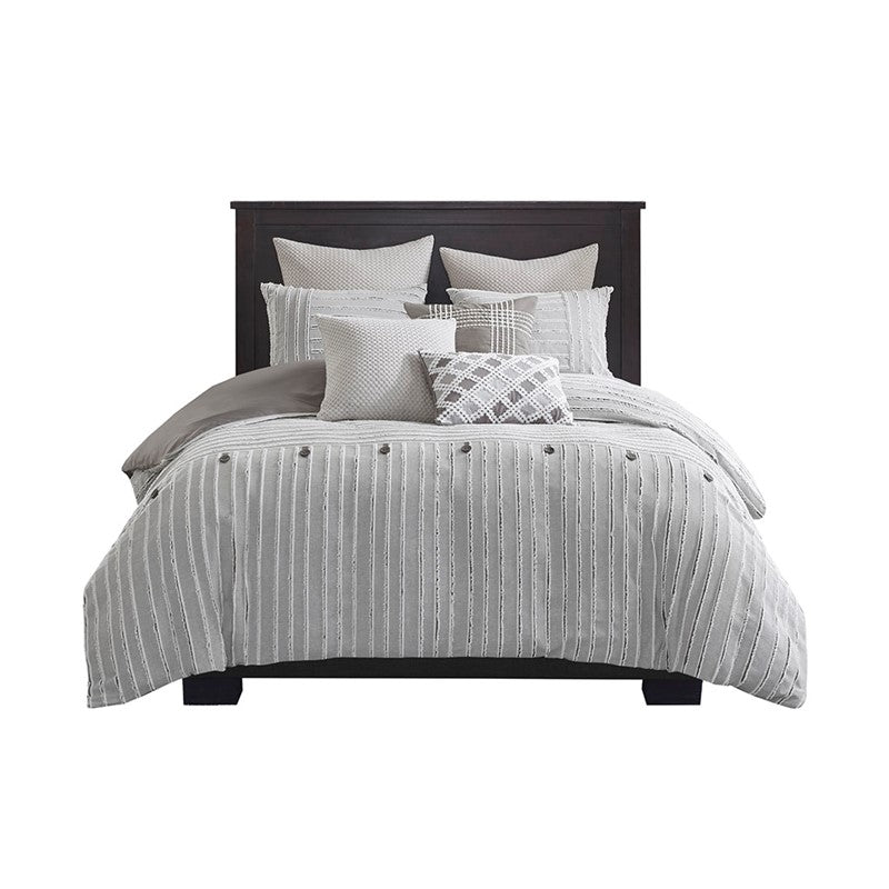 Oversized Cotton Clipped Jacquard Farmhouse Style Comforter Set - Grey