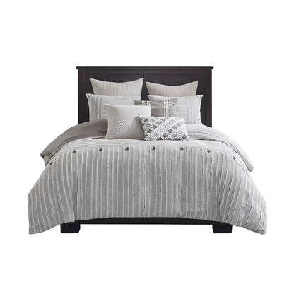 Oversized Cotton Clipped Jacquard Farmhouse Style Comforter Set - Grey