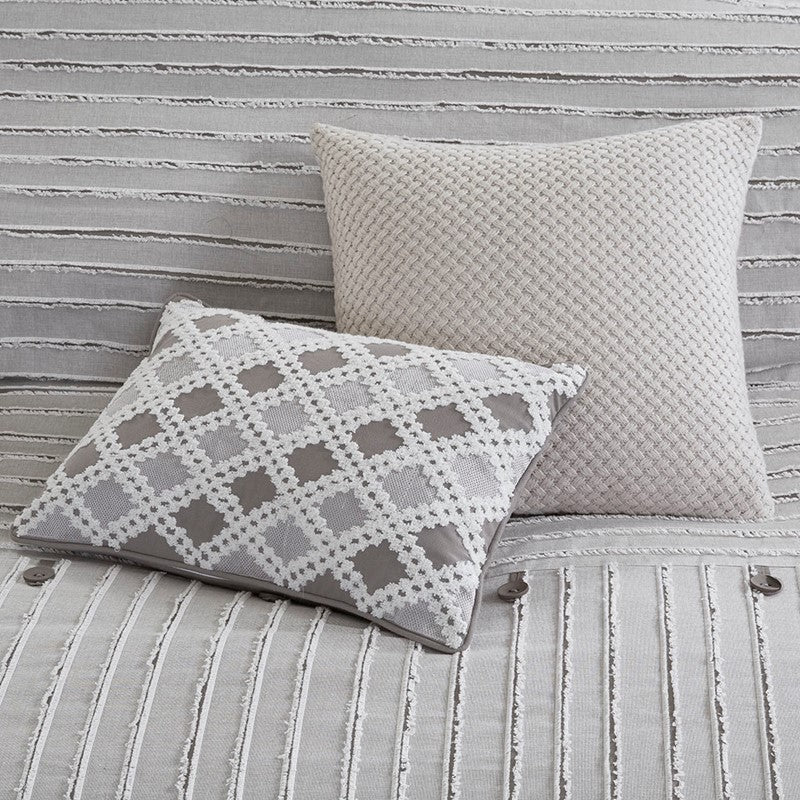 Oversized Cotton Clipped Jacquard Farmhouse Style Comforter Set - Grey