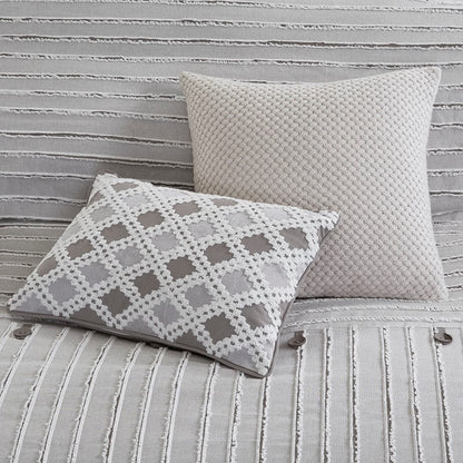 Oversized Cotton Clipped Jacquard Farmhouse Style Comforter Set - Grey