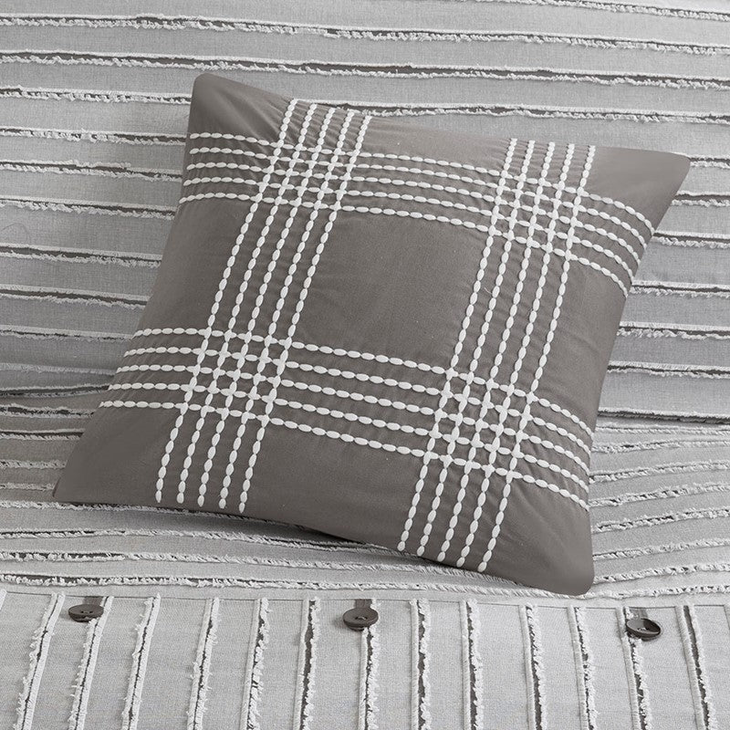 Oversized Cotton Clipped Jacquard Farmhouse Style Comforter Set - Grey
