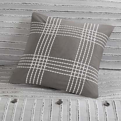 Oversized Cotton Clipped Jacquard Farmhouse Style Comforter Set - Grey
