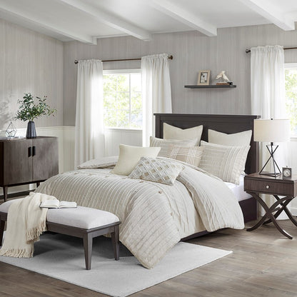 Oversized Cotton Clipped Jacquard Farmhouse Style  Comforter Set - Ivory