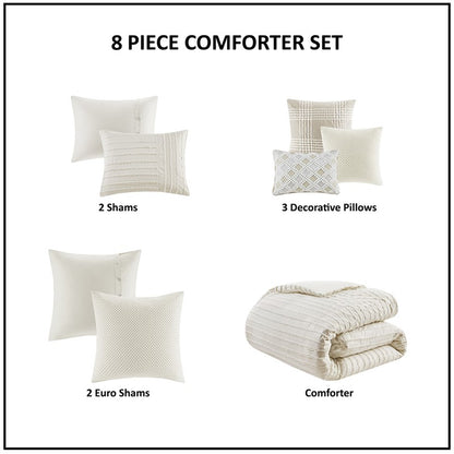 Oversized Cotton Clipped Jacquard Farmhouse Style  Comforter Set - Ivory