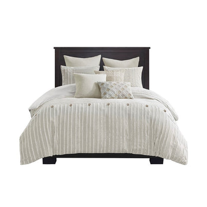 Oversized Cotton Clipped Jacquard Farmhouse Style  Comforter Set - Ivory