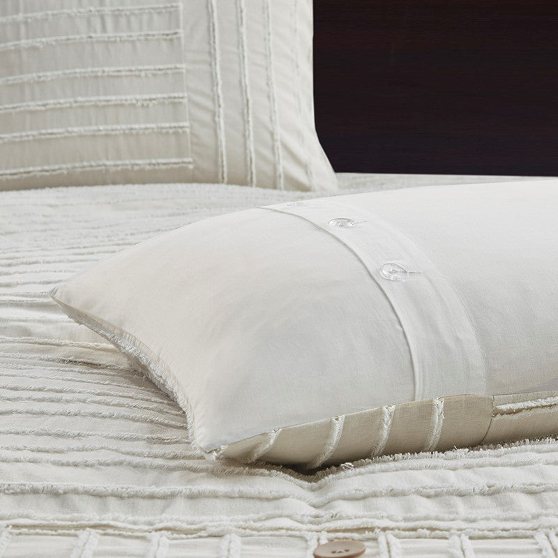 Oversized Cotton Clipped Jacquard Farmhouse Style  Comforter Set - Ivory
