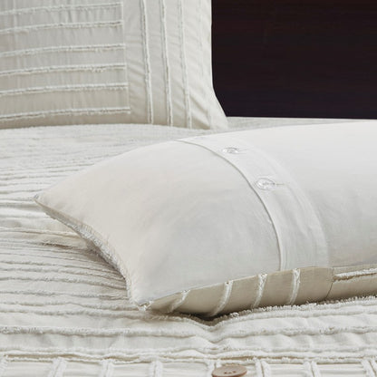 Oversized Cotton Clipped Jacquard Farmhouse Style  Comforter Set - Ivory