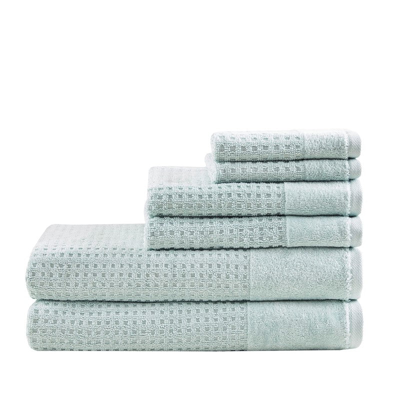 Madison Park Spa Waffle Cotton 6PC Jacquard Bath Towel Set - Seafoam - Coastal Bath Towels