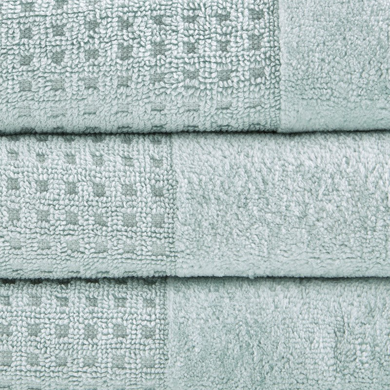 Madison Park Spa Waffle Cotton 6PC Jacquard Bath Towel Set - Seafoam - Coastal Bath Towels