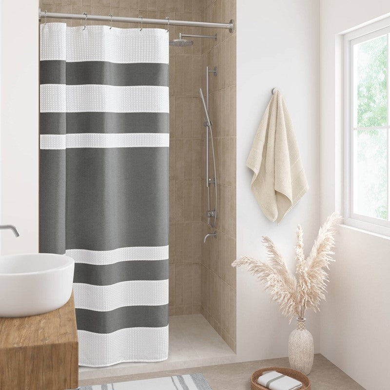 Madison Park - Spa Waffle Shower Curtain - Charcoal