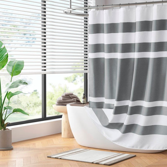 Madison Park - Spa Waffle Shower Curtain - Charcoal