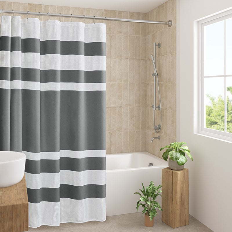 Madison Park - Spa Waffle Shower Curtain - Charcoal