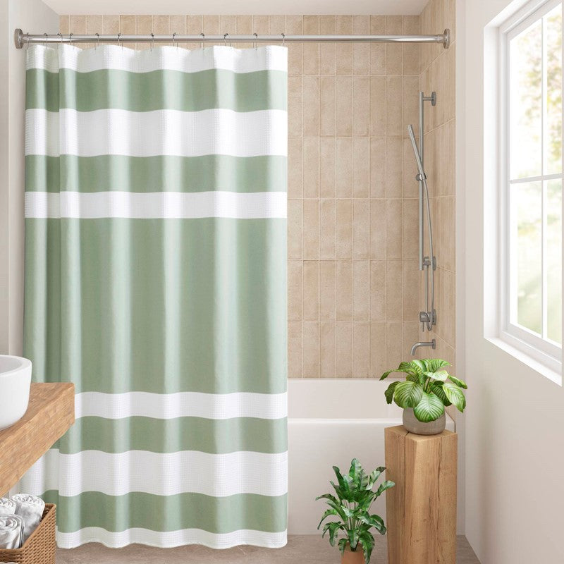 Madison Park - Spa Waffle Shower Curtain - Sage Green