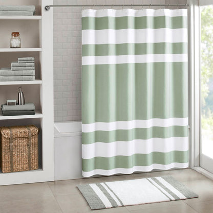 Madison Park - Spa Waffle Shower Curtain - Sage Green