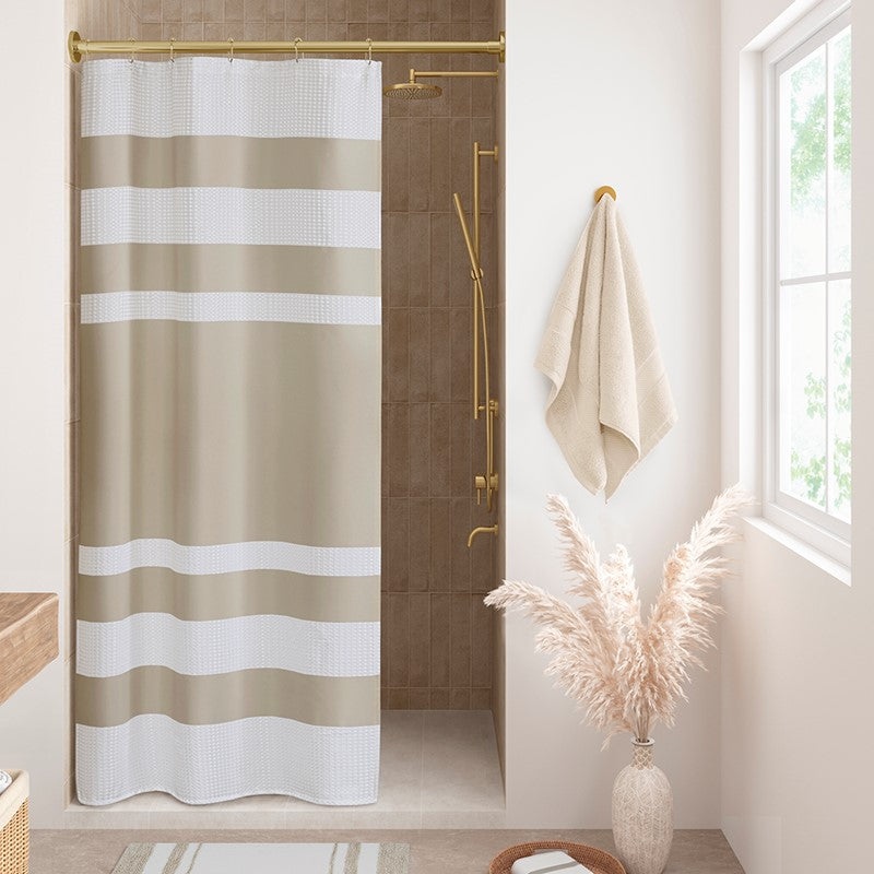 Madison Park - Spa Waffle Shower Curtain - Taupe