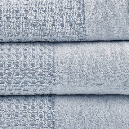 Madison Park Spa Waffle Cotton 6PC Jacquard Bath Towel Set - Blue - Coastal Bath Towels