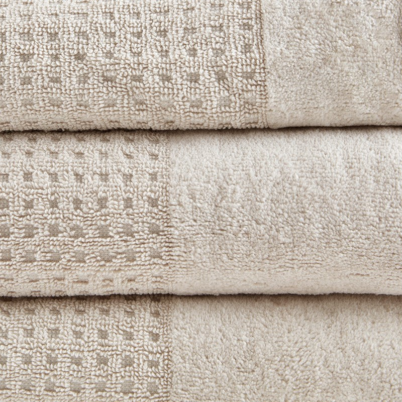 Madison Park Spa Waffle Cotton 6PC Jacquard Bath Towel Set - Natural - Coastal Bath Towels