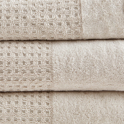 Madison Park Spa Waffle Cotton 6PC Jacquard Bath Towel Set - Natural - Coastal Bath Towels
