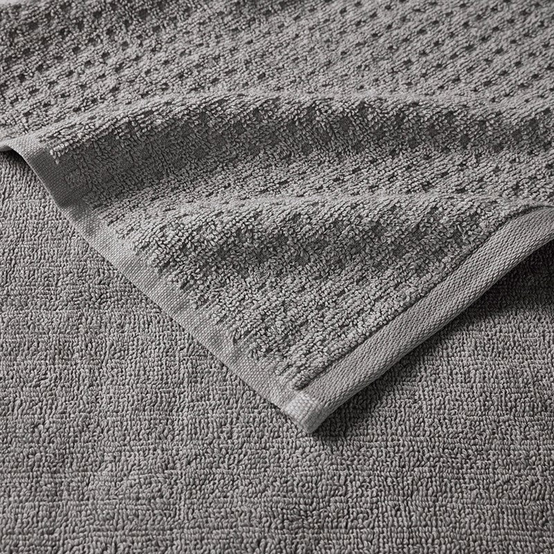 Madison Park Spa Waffle Cotton 6PC Jacquard Bath Towel Set - Charcoal