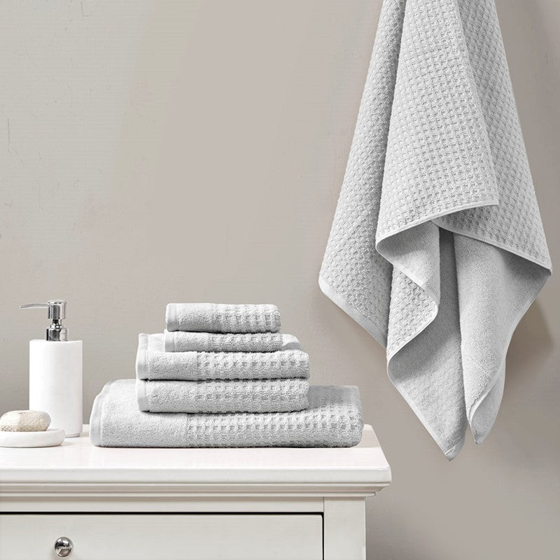 Madison Park Spa Waffle Cotton 6PC Jacquard Bath Towel Set - Grey