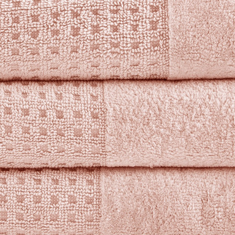 Madison Park Spa Waffle Cotton 6PC Jacquard Bath Towel Set - Pink