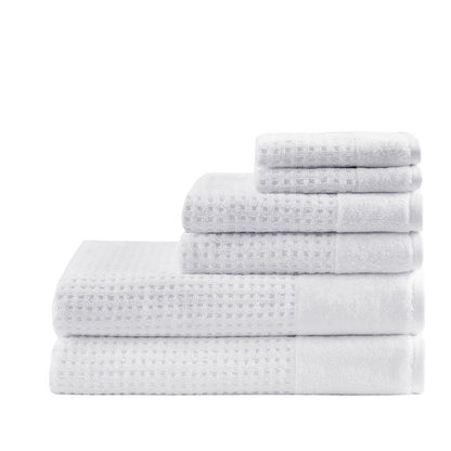 Madison Park Spa Waffle Cotton 6PC Jacquard Bath Towel Set - White