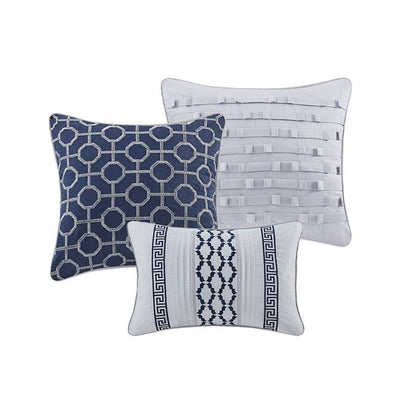 Bennett Quilt Set with Throw Pillow Bennett 7PC Jacquard - Navy Blue - Nautical Bedding