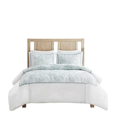 Coastal Maya Bay Comforter Set 4PC - White With Seafoam Blue Hues