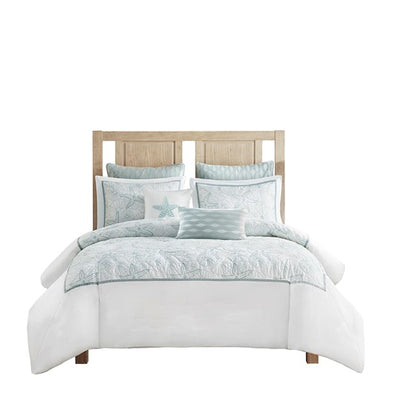 Coastal Maya Bay Comforter Set 4PC - White With Seafoam Blue Hues