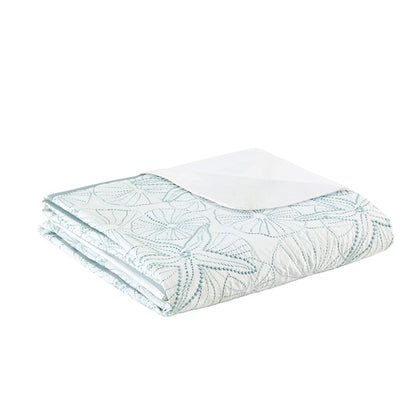 Coastal Maya Bay Comforter Set 4PC - White With Seafoam Blue Hues - Quahog Bay Bedding